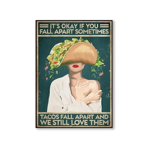 SHINERING It'S Okay If You Fall Apart Manchmal Tacos Fall Apart Poster, Poster Für Psychische Gesundheit, Mexikanisches Gericht, Poster, Drucke, Leinwandgemälde, Heimdekoration 50Cmx70Cm Kein Rahmen von SHINERING