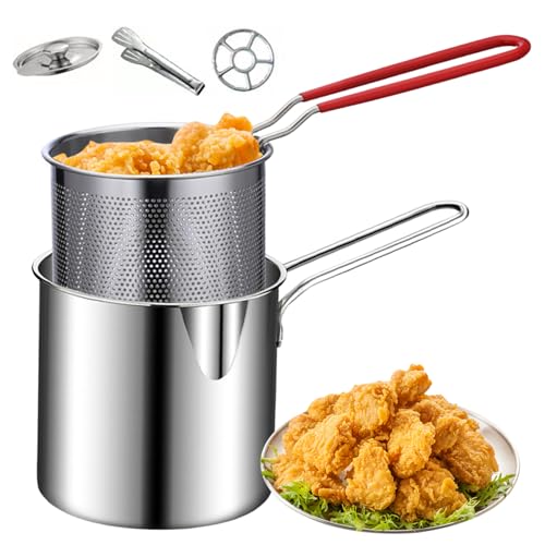 Frittierfiteus-Topf, Mini Fryer, Edelstahl Fritteuchsen-Topf mit Anti-Scenen-Griff, Fritteuchsenpfanne mit Korb, Mini Fritteuse für Tempura-Chips, Pommes, Fisch und Hühnchen von SHITOOMFE