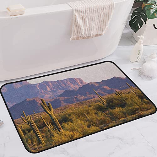 Rutschfester Badvorleger,Saguaro-Arizona-Wüstenlandschaft mit Kaktus-Berg im Frühlings-Abend-Wildnis-Bild, Braun-Grün,Mikrofaser Duschvorleger Teppich für Badezimmer Küche Wohnzimmer 60x100 cm von SHIVNAMI