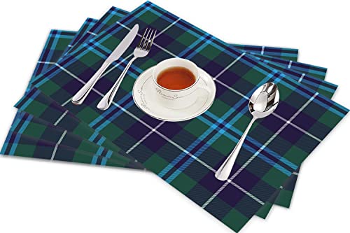 Tischsets für Esszimmer Küche Tisch 4er Set,Blauer keltischer Douglas-Tartan, Keine Farbverläufe, grün, Karo, Clan-Kultur, flach,Hitzebeständig Tischmatte Home Dekoration Abwaschbar Platzset von SHIVNAMI