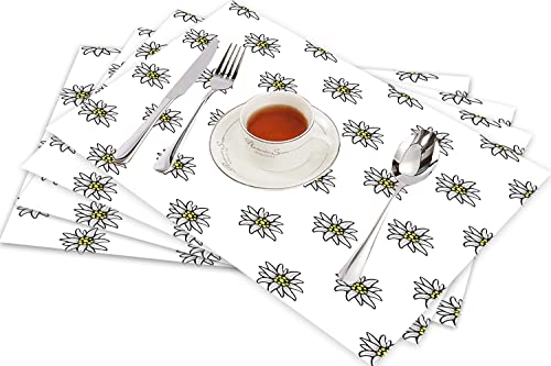 Tischsets für Esszimmer Küche Tisch 4er Set,Edelweiß,Hitzebeständig Tischmatte Home Dekoration Abwaschbar Platzset von SHIVNAMI