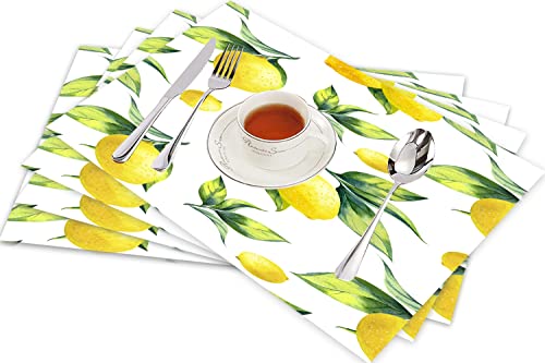 Tischsets für Esszimmer Küche Tisch 4er Set,Gelbe Zitrone,Hitzebeständig Tischmatte Home Dekoration Abwaschbar Platzset von SHIVNAMI