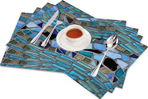 Tischsets für Esszimmer Küche Tisch 4er Set,Grün Türkis Blau Seeglas Grau Hell,Hitzebeständig Tischmatte Home Dekoration Abwaschbar Platzset von SHIVNAMI