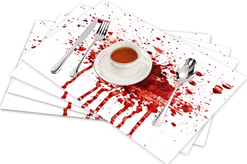 Tischsets für Esszimmer Küche Tisch 4er Set,Lustiges bespritztes Blutfleck-Horror-Halloween-Thema,Hitzebeständig Tischmatte Home Dekoration Abwaschbar Platzset von SHIVNAMI