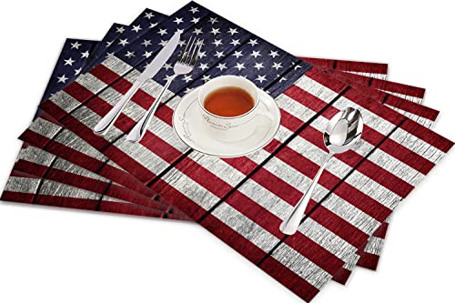 Tischsets für Esszimmer Küche Tisch 4er Set,USA-Holzflagge Flagge der Vereinigten Staaten von Amerika,Hitzebeständig Tischmatte Home Dekoration Abwaschbar Platzset von SHIVNAMI