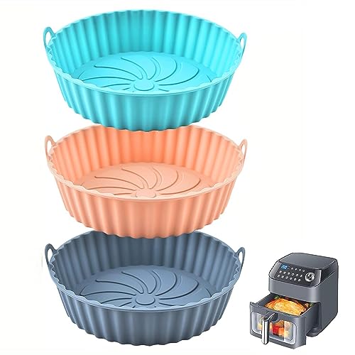 3 Stück Silikon Air Friteuse Liner, Silikonform für Fritteusen, Silikontopf Backen, Wiederverwendbar, für 3-5L Luft Bratpfanne Mikrowelle Backform Silica Gel Zubehör (Rosa, Grau, Blau) von SHMLY