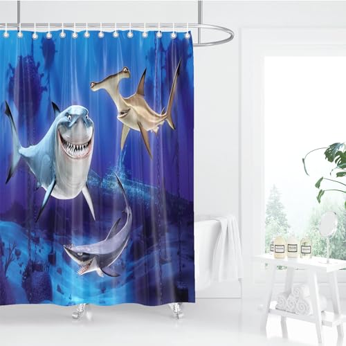 SHROUDEX Hai Duschvorhang 180x180 cm 180x200 cm Duschvorhang Lustig Hund Fahrt Hai Ozean Waschbar Textil Badezimmer Vorhänge Hai Duschvorhänge (3,180 x 200 cm) von SHROUDEX