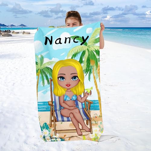 SHROUDEX Personalisiert Strandtuch Mit Namen, Personalisierte Anime Mädchen Handtuch Badetuch Mit Namen Mikrofaser Strandtuch Groß 80x160 cm für Strand (A,70x140cm) von SHROUDEX