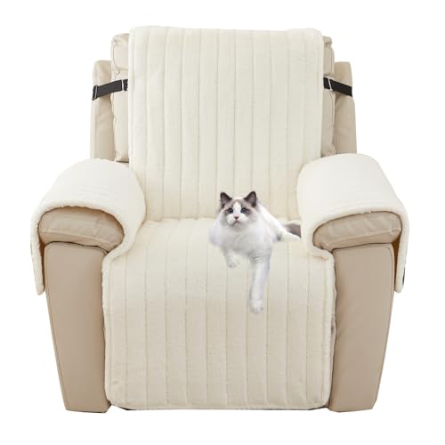 SHUOJIA Stretchhusse für Relaxsessel Komplett Sesselbezug, Jacquard Plüsch 1 Sitzer Sesselschoner für Recliner Stuhl Sessel, Sofabezug Bezug für Fernsehsessel Liege (Off White) von SHUOJIA