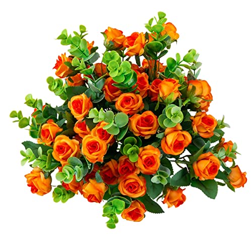 SHUOTAO Künstliche Blumen Gefälschte Seidenrose für Dekoration, 33 Köpfe, kleine Rosen, blühender Kunstblumenstrauß mit Stiel für DIY-Vase, Zuhause, Hochzeit, Party, 3 Stück, Orange von SHUOTAO