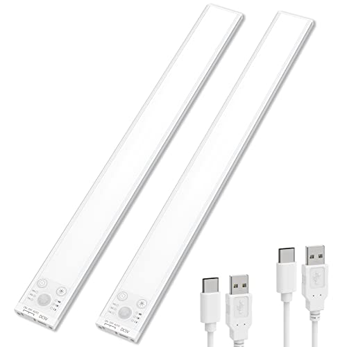 SIBI LIGHTING LED Unterbauleuchte mit Bewegungsmelder, Dimmbare Schrankbeleuchtung 2200mAh Wiederaufladbar, 3 Lichtwärme 3000K-5000K Magnetische Lichtleiste für Schrank,Regale,Vitrinen,2Stück,90lm von SIBI LIGHTING