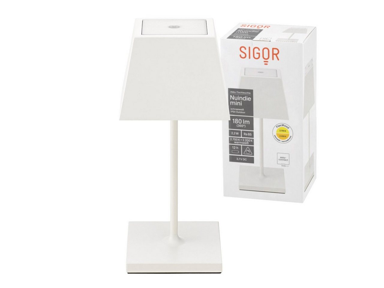 SIGOR LED Tischleuchte Eckige Akku-Tischlampe Nuindie Mini, LED fest integriert, Warmweiß, Extra Warmweiß, kabellose Tischleuchte, 25x10.5x10 cm von SIGOR