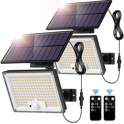SIGRILL Solarlampen für Außen mit Bewegungsmelder 172LED Solarleuchten Aussen, Solar Strahler IP65 Solar Außenwandleuchte Gartenleuchten mit 5m Kabel, Solarleuchten für Außen, Garage, 2 Stück von SIGRILL
