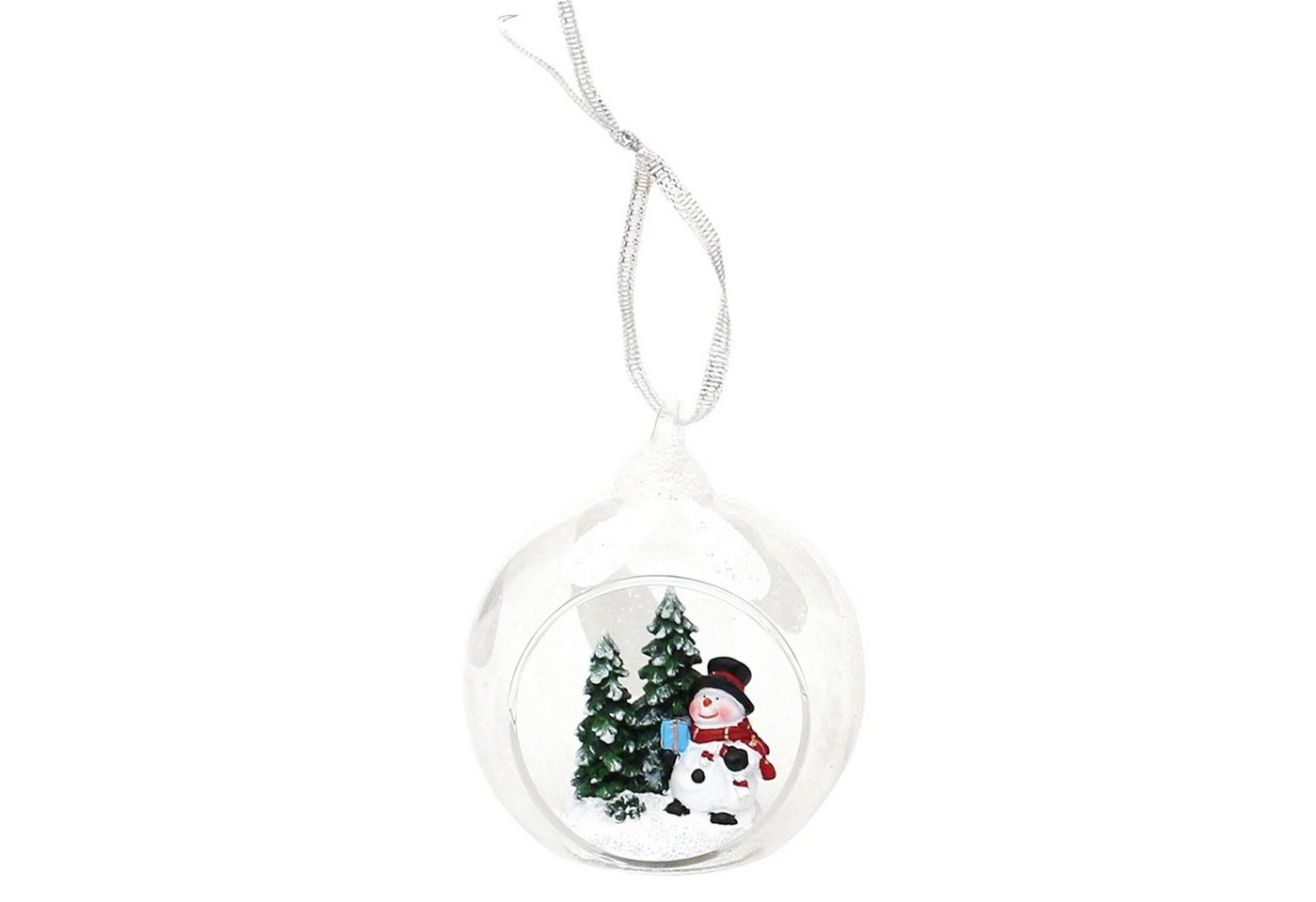 SIGRO Weihnachtsfigur Figur in Glaskugel Schneemann mit Baum (Stück, 1 St., 1 Glaskugel zum Aufhängen an den Christbaum) von SIGRO