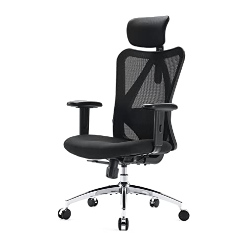 SIHOO Bürostuhl Ergonomischer Schreibtischstuhl, Drehstuhl hat Verstellbarer Lordosenstütze, Kopfstütze und Armlehne, Höhenverstellung und Wippfunktion, Rückenschonend, Bis 150kg/330LB Belastbar von SIHOO