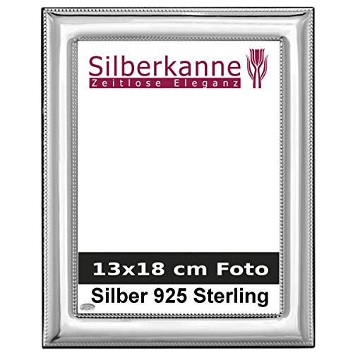SILBERKANNE Fotorahmen Perlrand 13x18 cm Foto Silber 925 Sterling Holzrücken in Premium Verarbeitung von SILBERKANNE