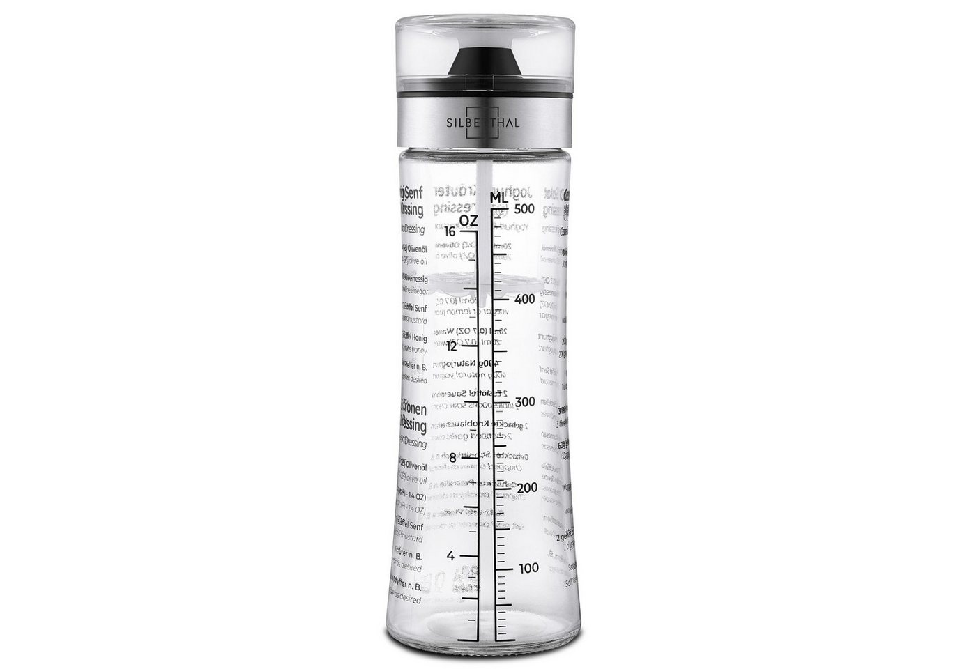 SILBERTHAL Dressing Shaker Behälter 500ml, Glas, Salatsaucen Behälter mit integrierter Skala, perfekt zum Mitnehmen von SILBERTHAL