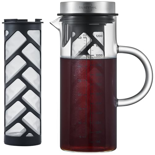 SILBERTHAL Kaffeebereiter Glas 1.2l - Cold Brew Coffee Maker mit Filter für kaltgebrühten Kaffee - auch für heißen Tee - mit verbessertem Filter 2024 von SILBERTHAL