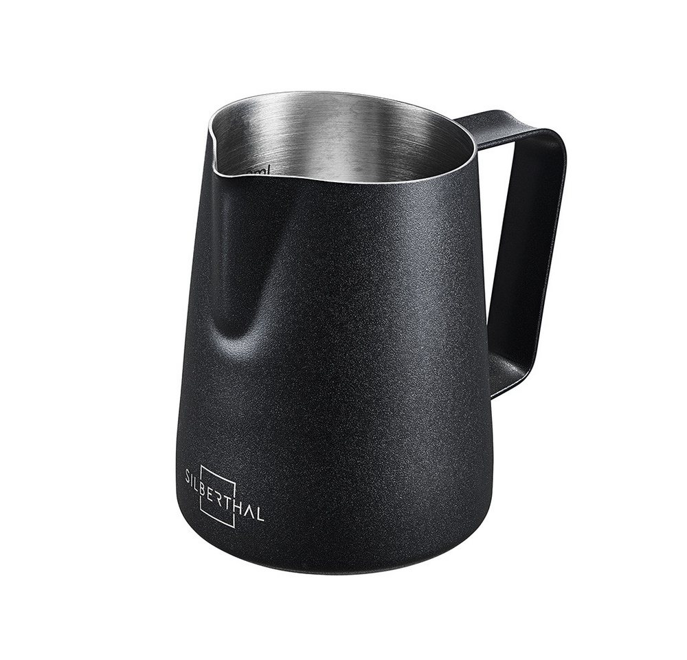 SILBERTHAL Milchkännchen Edelstahl schwarz für Siebträgermaschinen, 0.35 l, Professionelles Barista Zubehör mit Latte Art Ausguss von SILBERTHAL