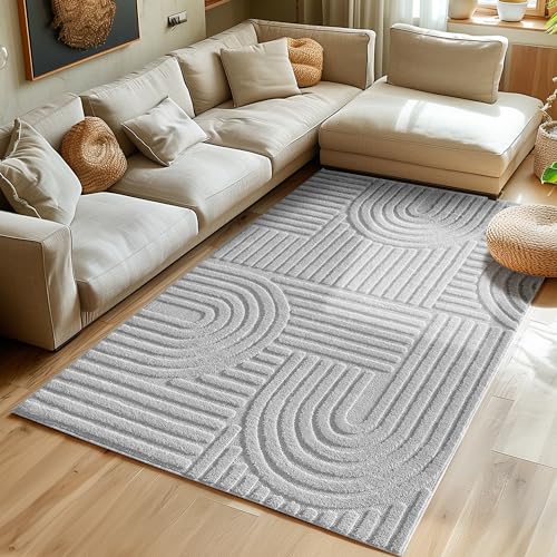 Hochflor Teppich Wohnzimmer Küchenteppich Schlafzimmer Läufer Flur Skandi Boho Teppich 3D Design Flauschig Weich, Größe: 240 x 340 cm Farbe: Silber von SIMPEX