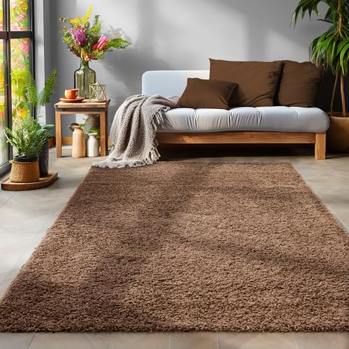 SIMPEX Flauschiger Teppich Wohnzimmer Braun Schlafzimmer Läufer Flur Esszimmer Küchenteppich Hochflor Einfarbig Modernes Design 30 mm Florhöhe Kuschelweich Größe: 300 x 400 cm von SIMPEX