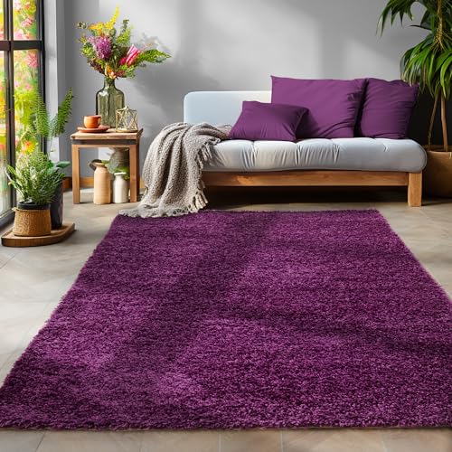 SIMPEX Flauschiger Teppich Wohnzimmer Lila Schlafzimmer Läufer Flur Esszimmer Küchenteppich Hochflor Einfarbig Modernes Design 30 mm Florhöhe Kuschelweich Größe: 300 x 400 cm von SIMPEX