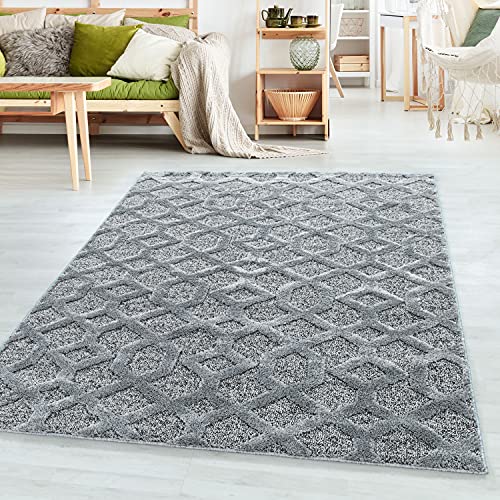 SIMPEX Teppich Wohnzimmer Geometrisch Design Hoch-Tief Effekt 3D 240 x 340 cm Grau - Hochflor Teppich Schlafzimmer Küchenteppich Weich und Pflegeleicht - Flauschiger Teppiche für Esszimmer Gastzimmer von SIMPEX