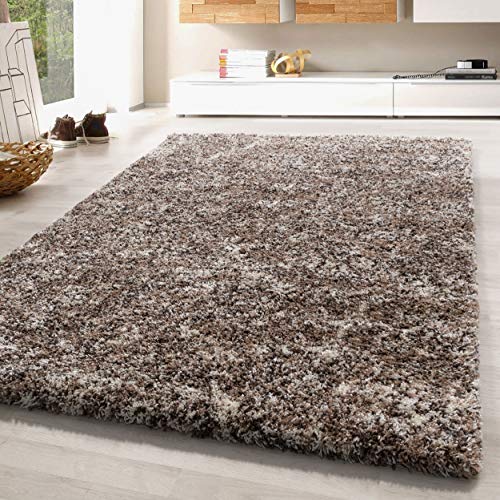 SIMPEX Teppich Wohnzimmer 280 x 370 cm Hochflor Teppich Beige Moderne Einfarbig Meliert Design - Schlafzimmer Teppich Pflegeleicht Extra Weich Extra Flauschig - Carpet Living Room Deko von SIMPEX