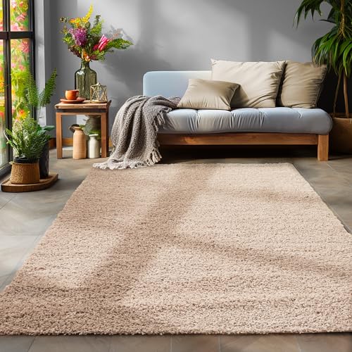 SIMPEX Flauschiger Teppich Wohnzimmer Beige Schlafzimmer Läufer Flur Esszimmer Küchenteppich Hochflor Einfarbig Modernes Design 30 mm Florhöhe Kuschelweich Größe: 300 x 400 cm von SIMPEX