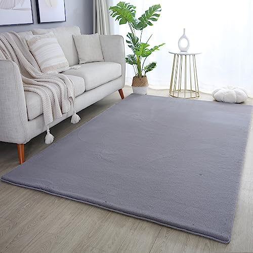 SIMPEX Teppich Wohnzimmer 240 x 340 cm Hochflor Teppich Grau Moderne Einfarbig Design - Schlafzimmer Teppich Pflegeleicht Extra Weich Extra Flauschig - Carpet Living Room Deko von SIMPEX