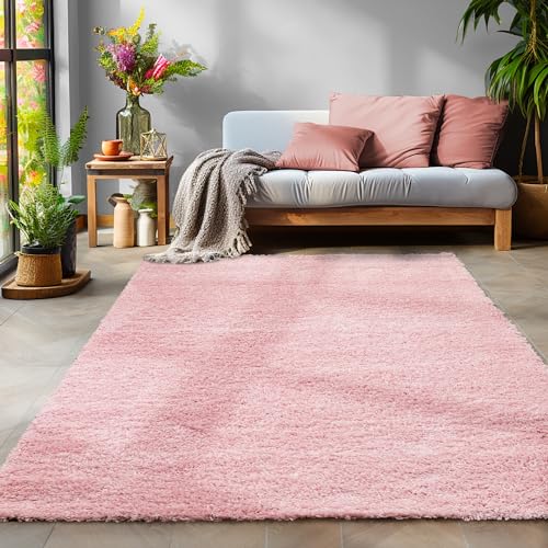 SIMPEX Flauschiger Teppich Wohnzimmer Rose Schlafzimmer Läufer Flur Esszimmer Küchenteppich Hochflor Einfarbig Modernes Design 30 mm Florhöhe Kuschelweich Größe: 300 x 400 cm von SIMPEX