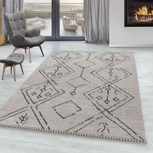 SIMPEX Kurzflor Teppich, Boho-Design, Teppich Beige, 120 x 170 cm, Teppich Boho-Stil, Teppich Wohnzimmer von SIMPEX