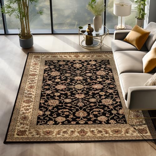 SIMPEX Orientalischer Teppich Wohnzimmer, Schlafzimmer, Esszimmer, Läufer, Flur Kurzflor Soft & Weich 12 mm Carpet Orient - Größe: 240 x 340 cm Farbe: Schwarz von SIMPEX