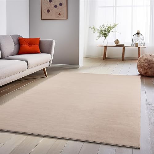 SIMPEX Teppich Wohnzimmer Beige Schlafzimmer Esszimmer Läufer Flur Flauschiger Teppich Waschbar rutschfest Soft Weich Carpet Kurzflor Größe: 140 x 200 cm von SIMPEX