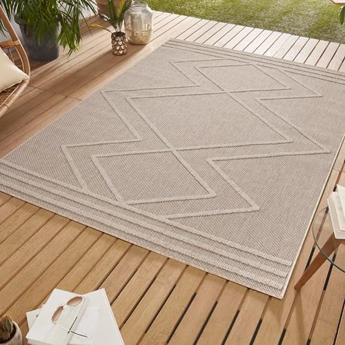 SIMPEX Outdoor Teppich Wetterfest 240 x 340 cm Beige Sisal Optik Boho Design - Balkon Teppich Wetterfest Groß Waschbarer Küchenteppich - Für Terassen, Garten, Camping, Außen - Outdoor Carpet von SIMPEX