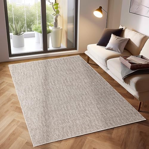 SIMPEX Moderner Kurzflor Teppich Wohnzimmer Schlafzimmer Küchenteppich Flur Teppichläufer Meliertes Design Weich und Pflegeleicht Jute Rücken Farbe: Beige Größe: 140 x 200 cm von SIMPEX