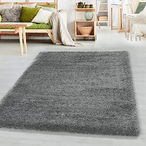 SIMPEX Teppich Wohnzimmer 280 x 370 cm Hochflor Teppich Hellgrau Moderne Einfarbig Design - Schlafzimmer Teppich Pflegeleicht Extra Weich Extra Flauschig - Carpet Living Room Deko von SIMPEX