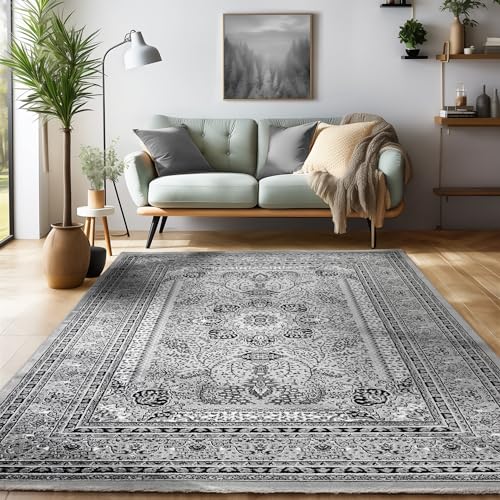 SIMPEX Orientalischer Teppich Wohnzimmer, Schlafzimmer, Esszimmer, Läufer, Flur Kurzflor Soft & Weich 12 mm Carpet Orient - Größe: 300 x 400 cm Farbe: Grau von SIMPEX