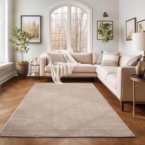 SIMPEX Kurzflor Teppich Wohnzimmer Beige Schlafzimmer Läufer Flur Esszimmer Küchenteppich Einfarbig Modernes Design 11 mm Florhöhe Flauschig Kuschelweich Größe: 80 x 250 cm von SIMPEX