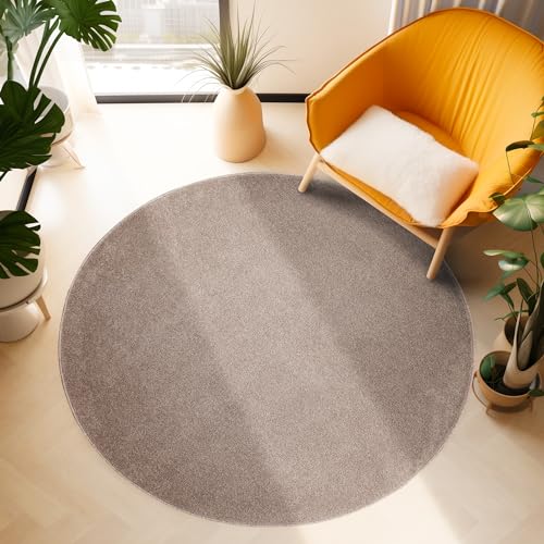 SIMPEX Kurzflor Teppich Rund Wohnzimmer Beige Schlafzimmer Läufer Flur Esszimmer Küchenteppich Einfarbig Modernes Design 11 mm Florhöhe Flauschig Kuschelweich Größe: 160 cm Rund von SIMPEX