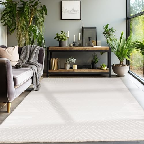 SIMPEX Kurzflor Teppich Wohnzimmer Creme Schlafzimmer Esszimmer Läufer Flur Küchenteppich Boho Teppich 3D Design Skandinavischer Stil Modern Weich Größe: 80 x 250 cm von SIMPEX