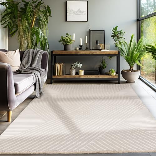 SIMPEX Kurzflor Teppich Wohnzimmer Beige Schlafzimmer Esszimmer Läufer Flur Küchenteppich Boho Teppich 3D Design Skandinavischer Stil Modern Weich Größe: 120 x 170 cm von SIMPEX