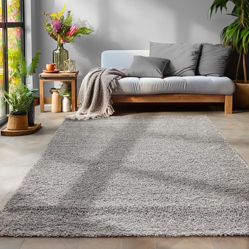 SIMPEX Flauschiger Teppich Wohnzimmer Hellgrau Schlafzimmer Läufer Flur Esszimmer Küchenteppich Hochflor Einfarbig Modernes Design 30 mm Florhöhe Kuschelweich Größe: 300 x 400 cm von SIMPEX