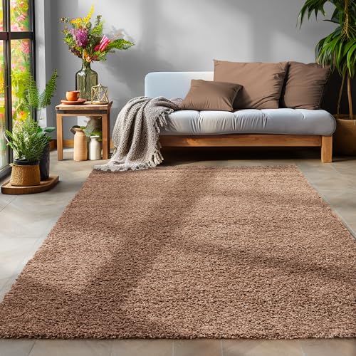 SIMPEX Flauschiger Teppich Wohnzimmer Mocca Schlafzimmer Läufer Flur Esszimmer Küchenteppich Hochflor Einfarbig Modernes Design 30 mm Florhöhe Kuschelweich Größe: 300 x 400 cm von SIMPEX