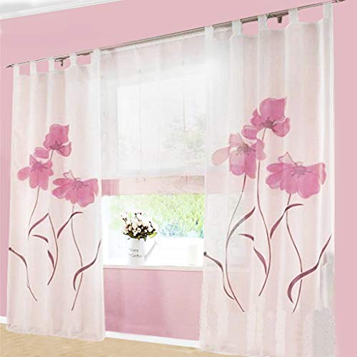 SIMPVALE 2 stücks Gardinenschal Gardine Print Blumen Vorhang für Wohnzimmer Schlafzimmer Schlaufenschal, Breite 150cm / Höhe 260cm, Rosa von SIMPVALE