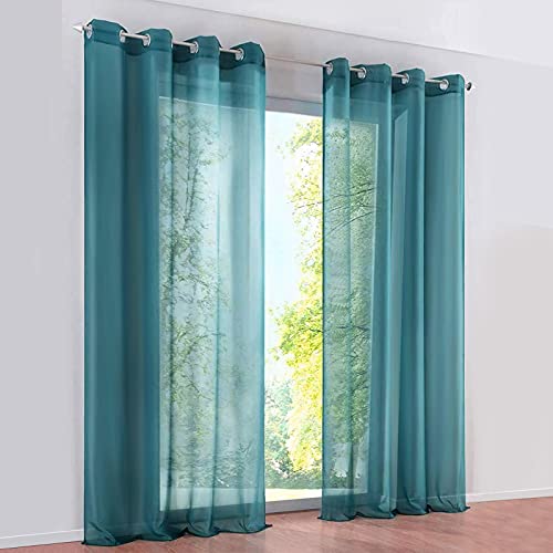 SIMPVALE 2 Stücks Voile Vorhänge transparentem mit Ösen Schlaufenschal Gardinenschals für Fenster Balkon Wohnzimmer(Blau, Breite 140 cm/Höhe 245 cm) von SIMPVALE