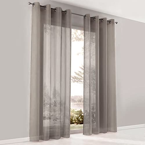 SIMPVALE 2 Stücks Voile Vorhänge transparentem mit Ösen Schlaufenschal Gardinenschals für Fenster Balkon Wohnzimmer(Braun, Breite 140 cm/Höhe 245 cm) von SIMPVALE