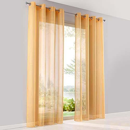 SIMPVALE 2 Stücks Voile Vorhänge transparentem mit Ösen Schlaufenschal Gardinenschals für Fenster Balkon Wohnzimmer(Orange, Breite 140 cm/Höhe 225 cm) von SIMPVALE