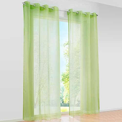 SIMPVALE 2 Stücks Vorhänge aus halbtransparentem Voile, mit Ösen, für Fenster, Balkon, Wohnzimmer,140cm x 245cm,Grün von SIMPVALE