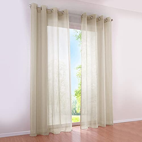 SIMPVALE 2 Stücks Vorhänge aus halbtransparentem Voile, mit Ösen, für Fenster, Balkon, Wohnzimmer,140cm x 270cm,Khaki von SIMPVALE